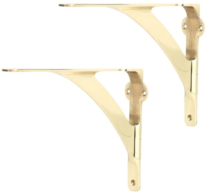 A29 Set of 2 Shelf Brackets for 6", 8", 10" Shelves - Polished Brass Finish - 7.88" X 5.88" Heavy Duty Brass L Brackets for Wall Shelves Hardware Included, - Image 1